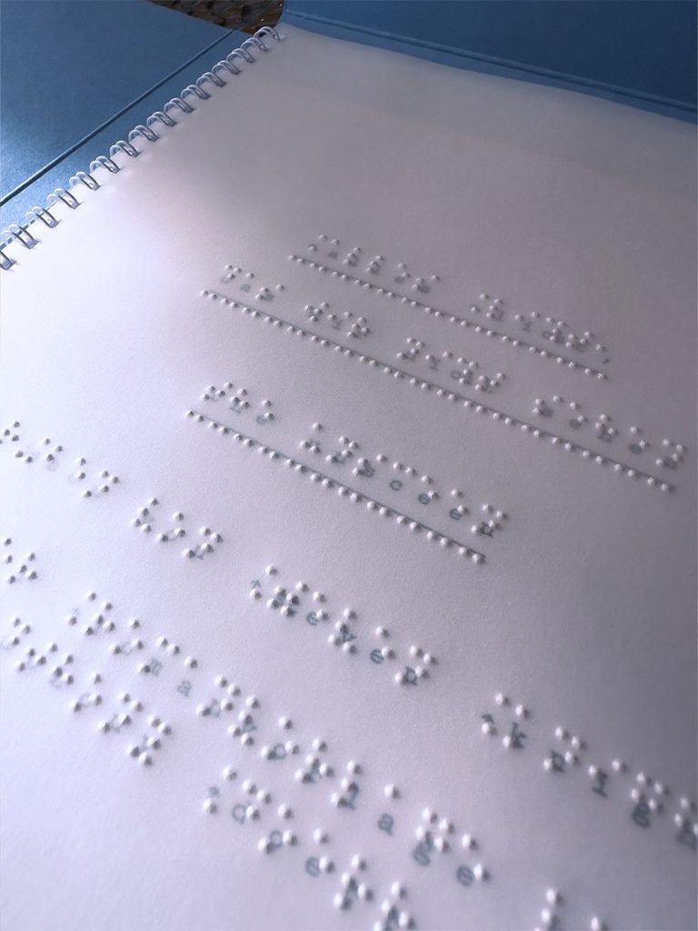 Innentitel der Netflix-Broschüre zur Miniserie "Alles Licht das wir nicht sehen" in Braille und Schwarzschrift